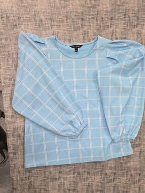 Banana Republic Light Blue Windowpane Crew Top